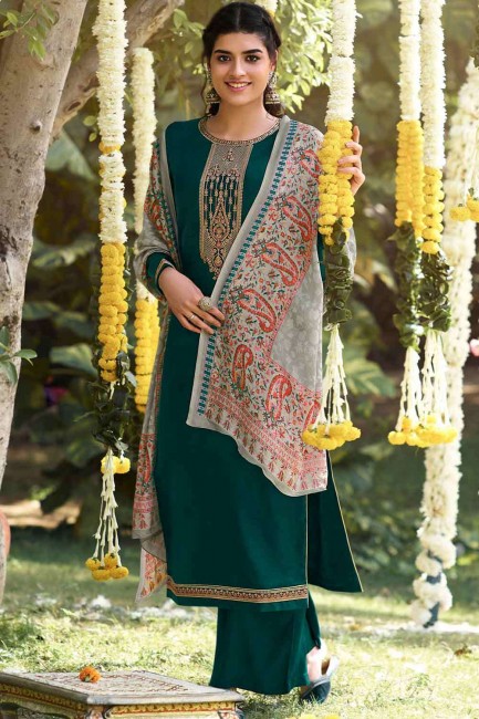 Latest Pashmina Embroidered Green Palazzo Suit