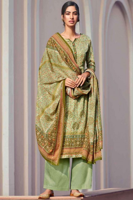 Satin Palazzo Suit in Green with Printed