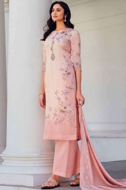 Cotton Peach Palazzo Suit in Printed