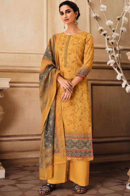 Yellow Cotton Palazzo Suit with Dupatta