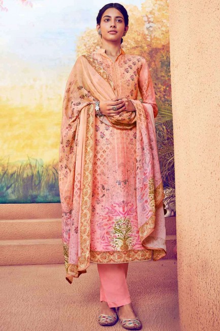 Ravishing Pink Palazzo Suits with Embroidered Muslin