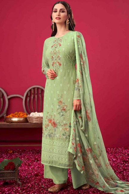 Georgette Palazzo Suit with Embroidered in Green