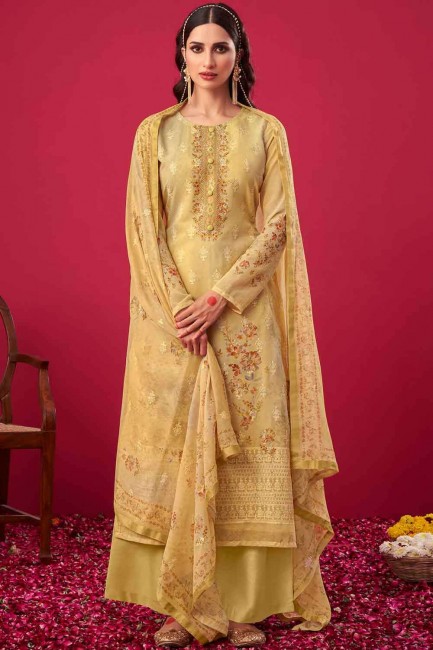 Yellow Georgette Palazzo Suit with Embroidered