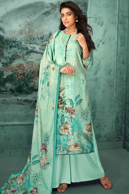 Green Palazzo Suit with Printed Velvet
