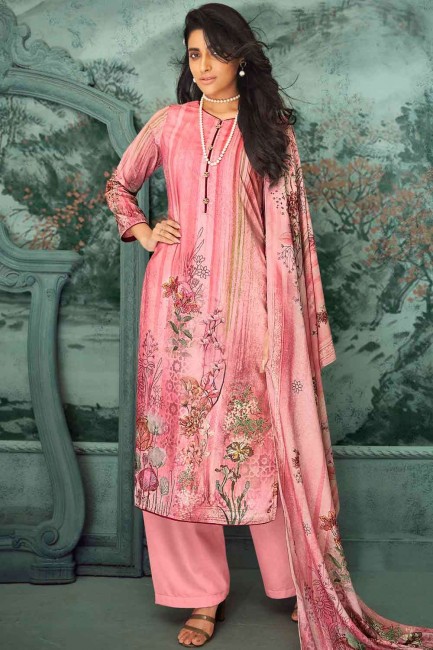 Velvet Palazzo Suit in Pink with Printed