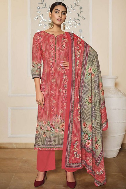 Coral Cotton Printed Eid Palazzo Suit with Dupatta