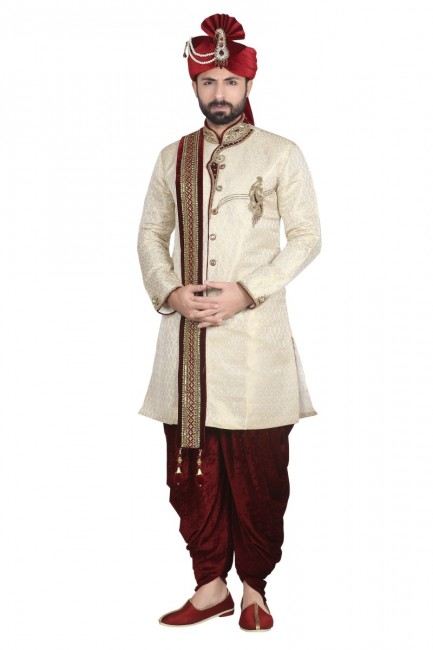 Creem Silk Ethnic Wear Designer Ready-Made Sherwani