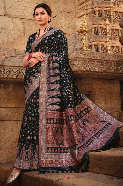 Black Silk  Saree in Printed