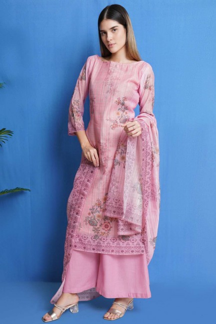 Digital print Palazzo Suit in Pink Chanderi silk