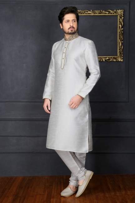 Stylish Off White Art Banarasi Silk Ethnic Wear Kurta Readymade Kurta Payjama