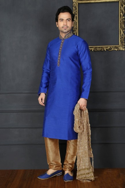 Stylish Blue Art Banarasi Silk Ethnic Wear Kurta Readymade Kurta Payjama