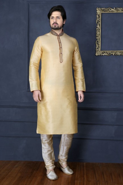Stylish Gold Art Banarasi Silk Ethnic Wear Kurta Readymade Kurta Payjama