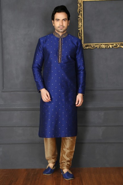 Dazzling Blue Art Banarasi Silk Ethnic Wear Kurta Readymade Kurta Payjama