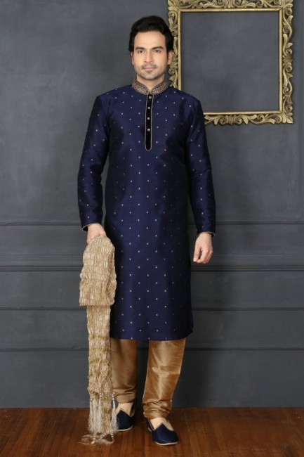 Fascinating Blue Art Banarasi Silk Ethnic Wear Kurta Readymade Kurta Payjama