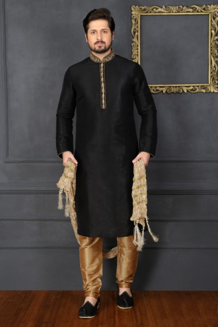 Dazzling Black Art Banarasi Silk Ethnic Wear Kurta Readymade Kurta Payjama