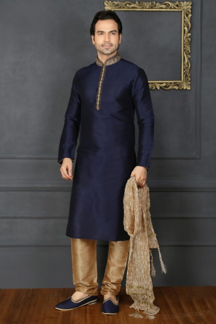 Delicate Blue Art Banarasi Silk Ethnic Wear Kurta Readymade Kurta Payjama