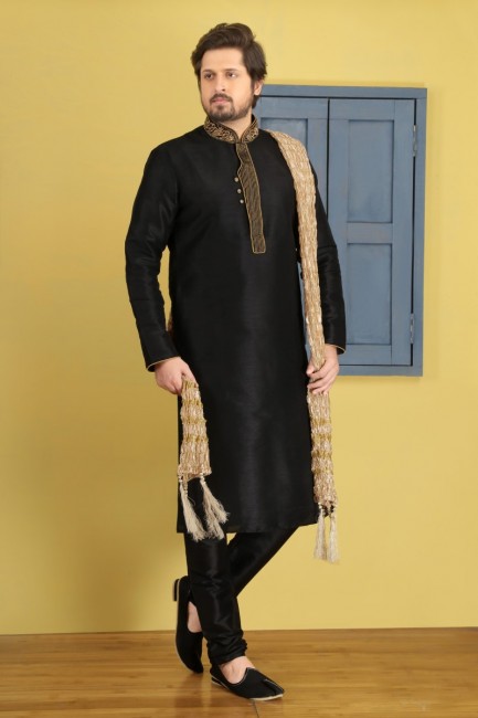 Classy Black Art Banarasi Silk Ethnic Wear Kurta Readymade Kurta Payjama