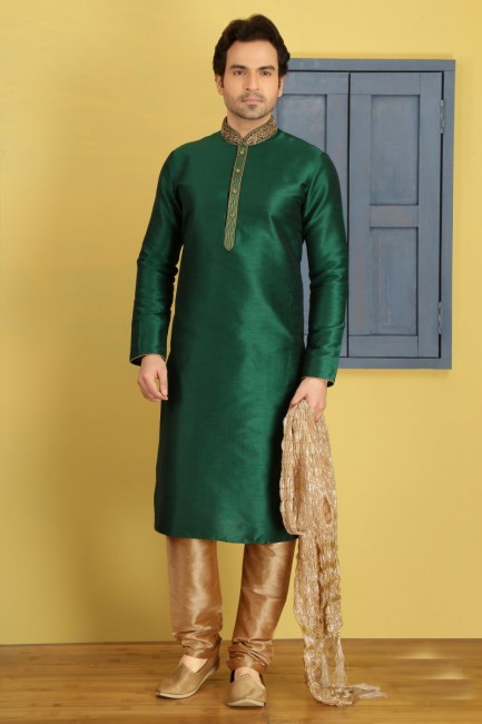 Latest Green Art Banarasi Silk Ethnic Wear Kurta Readymade Kurta Payjama