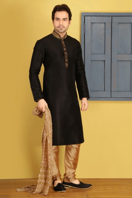 Fascinating Black Art Banarasi Silk Ethnic Wear Kurta Readymade Kurta Payjama