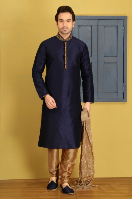 Gorgeous Blue Art Banarasi Silk Ethnic Wear Kurta Readymade Kurta Payjama
