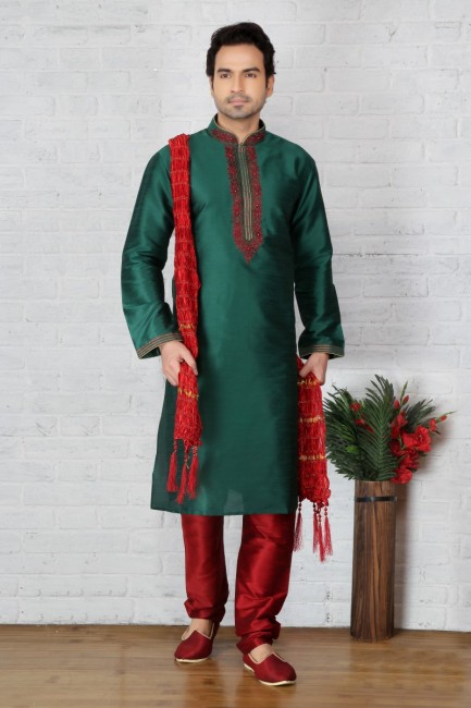 Delicate Green Dupion Art Silk Ethnic Wear Kurta Readymade Kurta Payjama