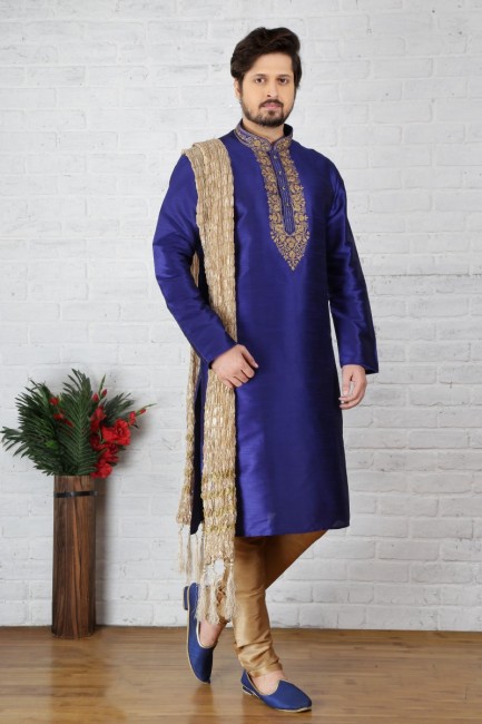 Dazzling Blue Dupion Art Silk Ethnic Wear Kurta Readymade Kurta Payjama