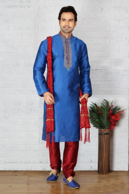 Luring Blue Dupion Art Silk Ethnic Wear Kurta Readymade Kurta Payjama