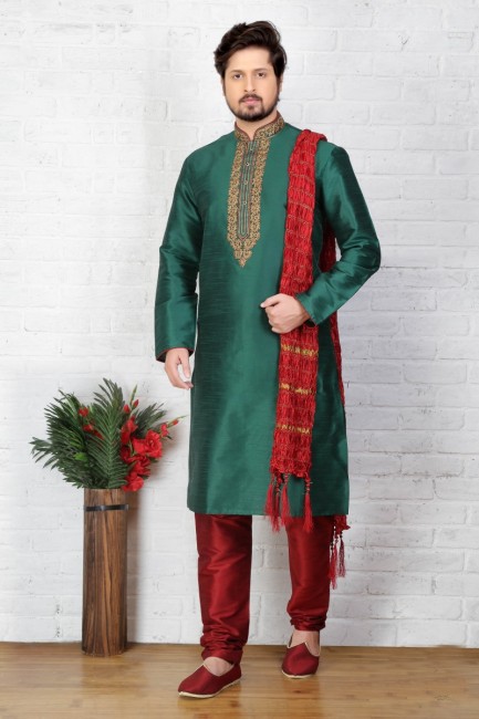 Gorgeous Green Dupion Art Silk Ethnic Wear Kurta Readymade Kurta Payjama