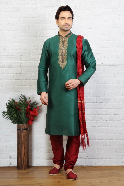 Alluring Green Dupion Art Silk Ethnic Wear Kurta Readymade Kurta Payjama