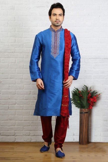 Enticing Blue Dupion Art Silk Ethnic Wear Kurta Readymade Kurta Payjama