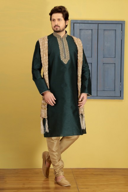 Elegant Green Dupion Art Silk Ethnic Wear Kurta Readymade Kurta Payjama