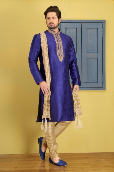 Stunning Blue Dupion Art Silk Ethnic Wear Kurta Readymade Kurta Payjama