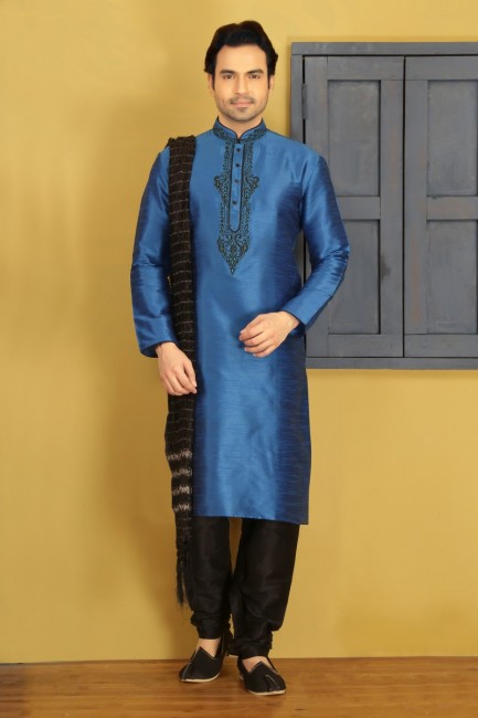 Glorious Blue Dupion Art Silk Ethnic Wear Kurta Readymade Kurta Payjama