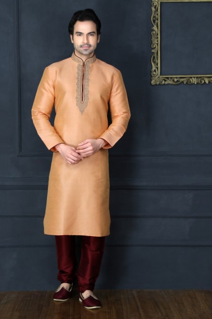 Fascinating Peach Art Banarasi Silk Ethnic Wear Kurta Readymade Kurta Payjama
