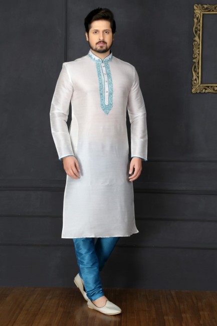 Gorgeous Off White Dupion Art Silk Ethnic Wear Kurta Readymade Kurta Payjama