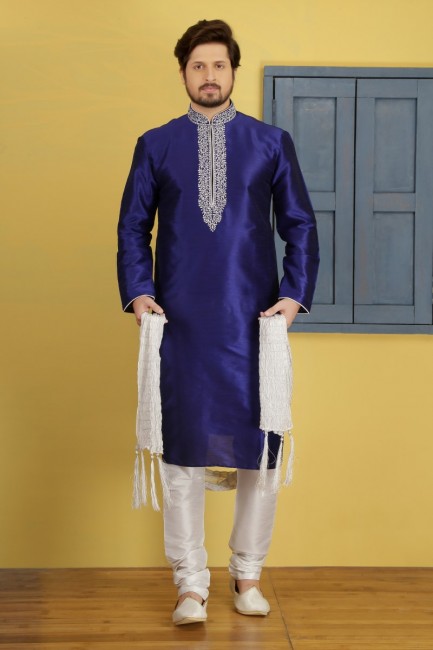 Latest Blue Dupion Art Silk Ethnic Wear Kurta Readymade Kurta Payjama