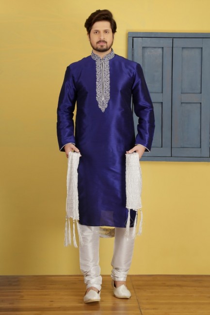 Opulent Blue Dupion Art Silk Ethnic Wear Kurta Readymade Kurta Payjama