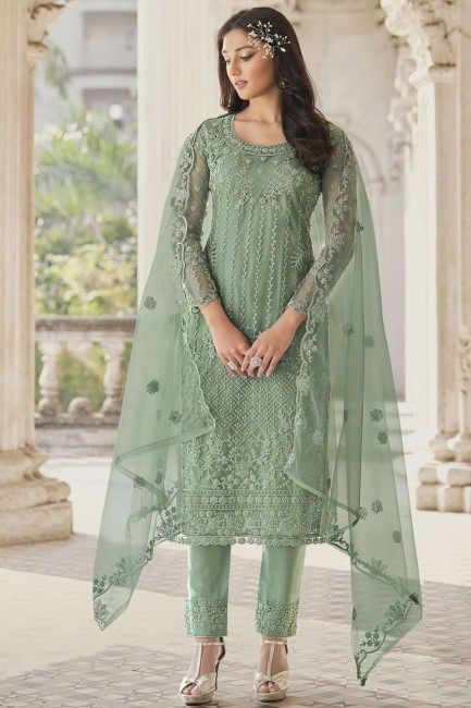 Crystal Palazzo Suit in Green Net