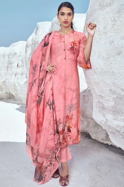 Cotton Pink Salwar Kameez in Digital print
