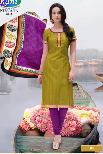 Olive Bhagalpuri Silk Churidar Suit