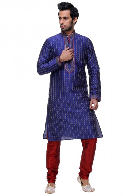 Stylish Blue Silk Ethnic Wear Kurta Readymade Kurta Payjama