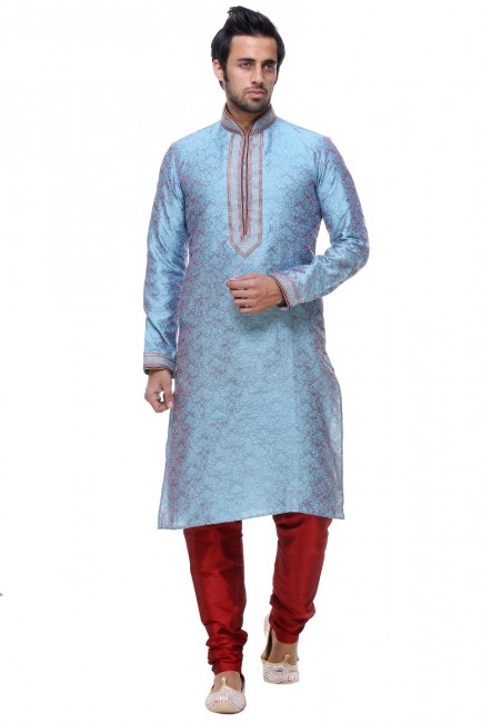 Designer Blue Silk Ethnic Wear Kurta Readymade Kurta Payjama