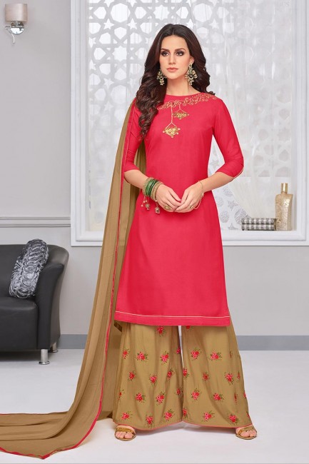 Latest Ethnic Red Rayon Cotton Palazzo Suit