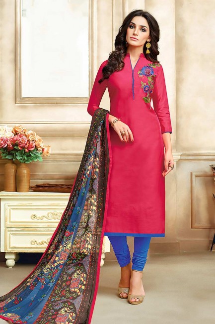 Ravishing Pink Chanderi Cotton Churidar Suit
