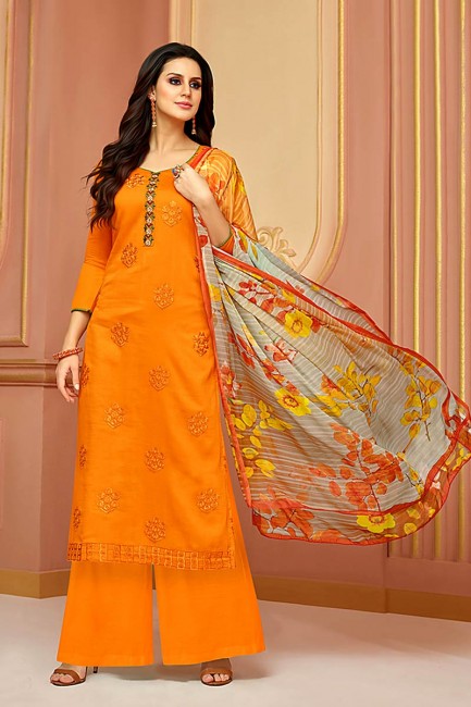 Orange Cotton Satin Palazzo Suit