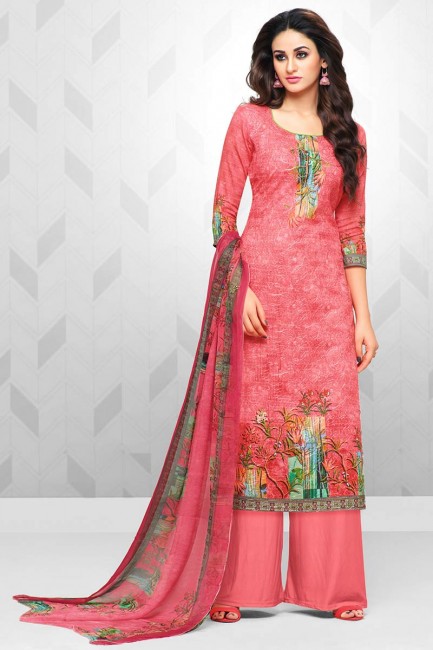 Alluring Pink Glaze Cotton Palazzo Suit