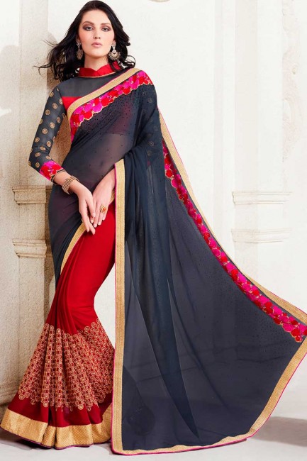 Traditional Grey Georgette Saree