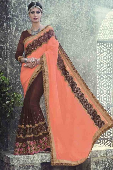 Indian Ethnic Pink Faux Georgette Saree