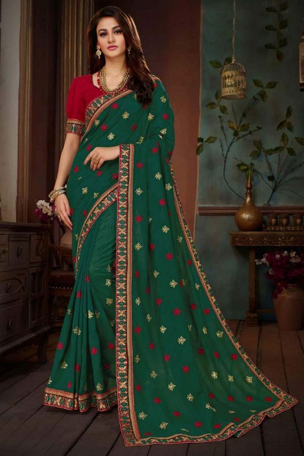 Green Vichitra Silk saree