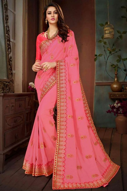 Pink Vichitra Silk saree